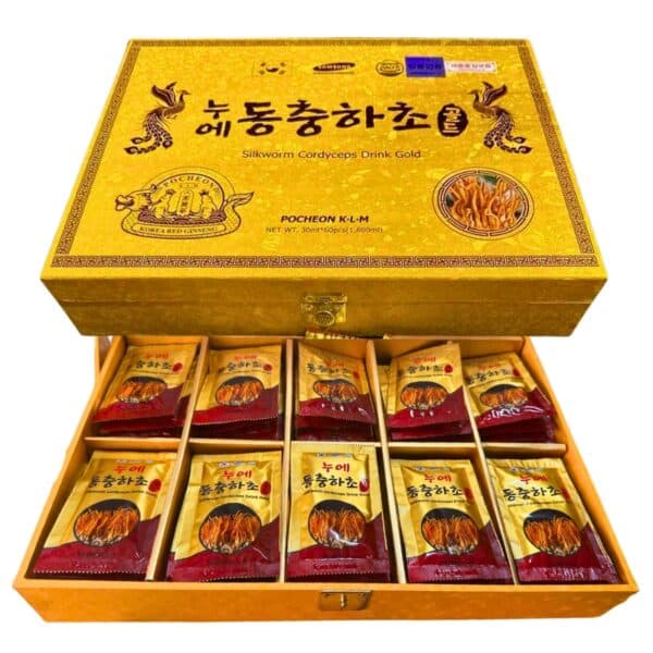 Nước đông trùng hạ thảo hộp gỗ vàng 60 gói - POCHEON